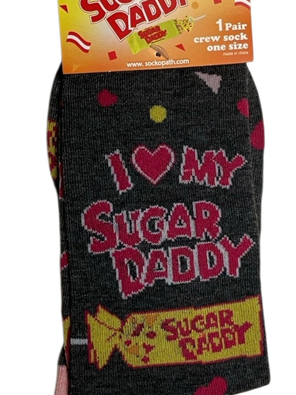 I ♥ My Sugar Daddy Gray Crew Socks - Novelty Men's Socks
